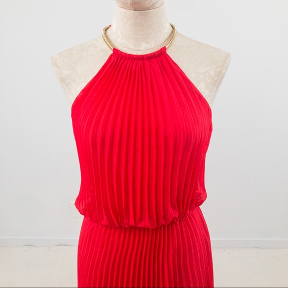Guess S Studio 54 Pleated Maxi Dress Red Coral - Picture 4 of 13